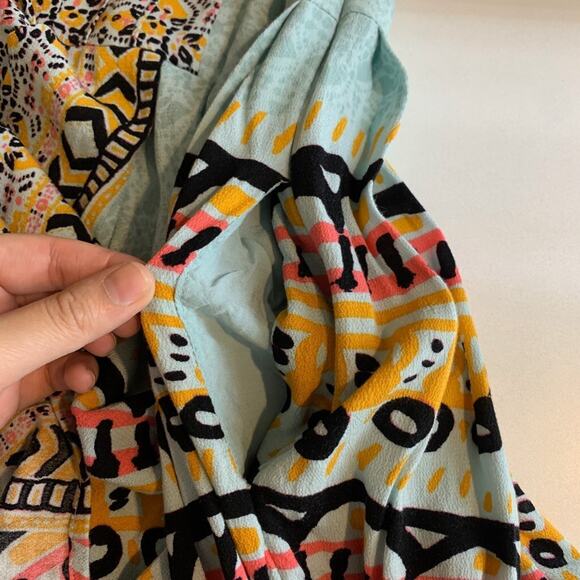 Free People Dress Womens 4 Multi Pleated Tegan Border Keyhole Bohemian Mini - Picture 11 of 16